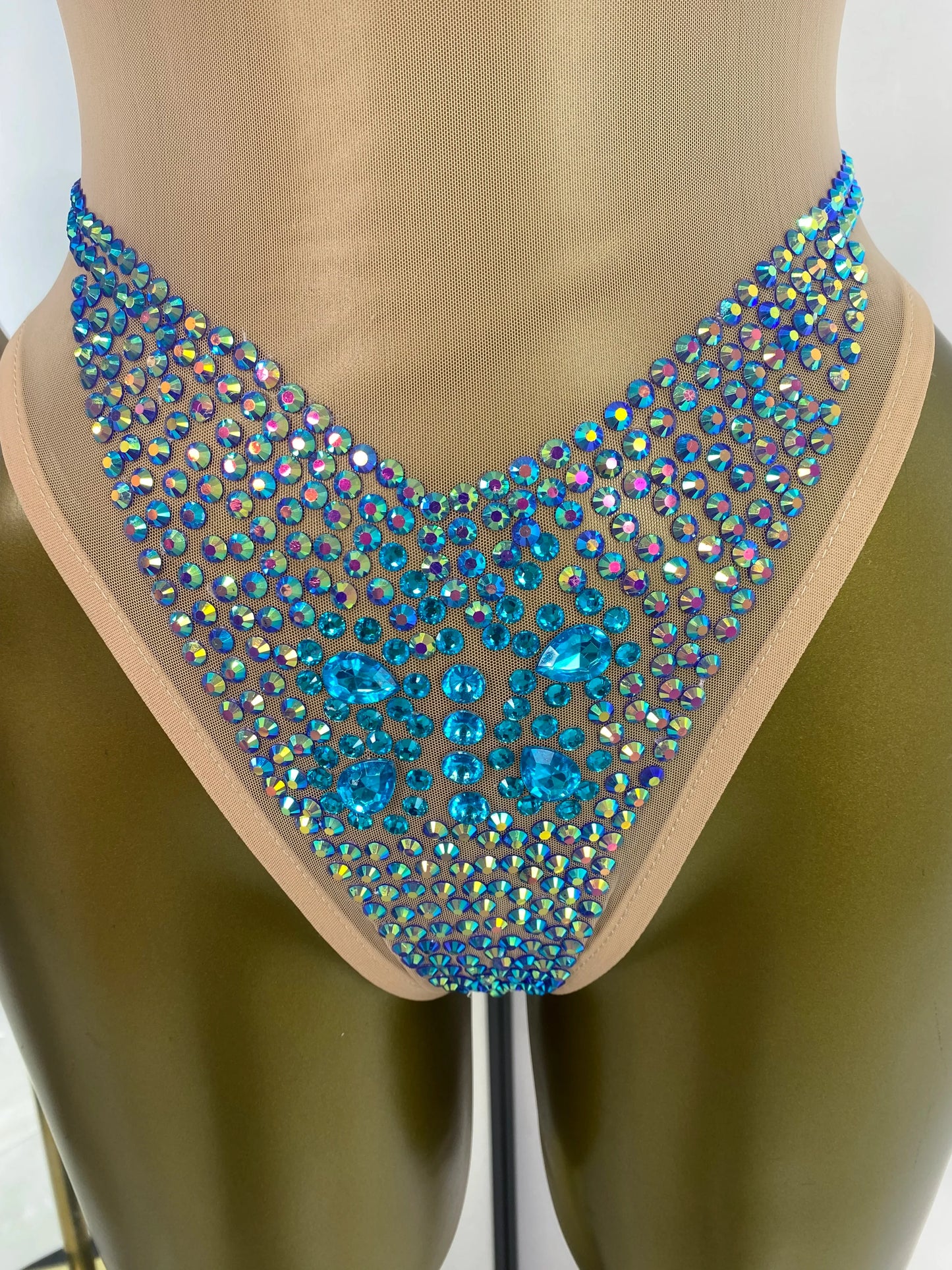 Geometric Rhinestone Mesh Performance Bodysuit
